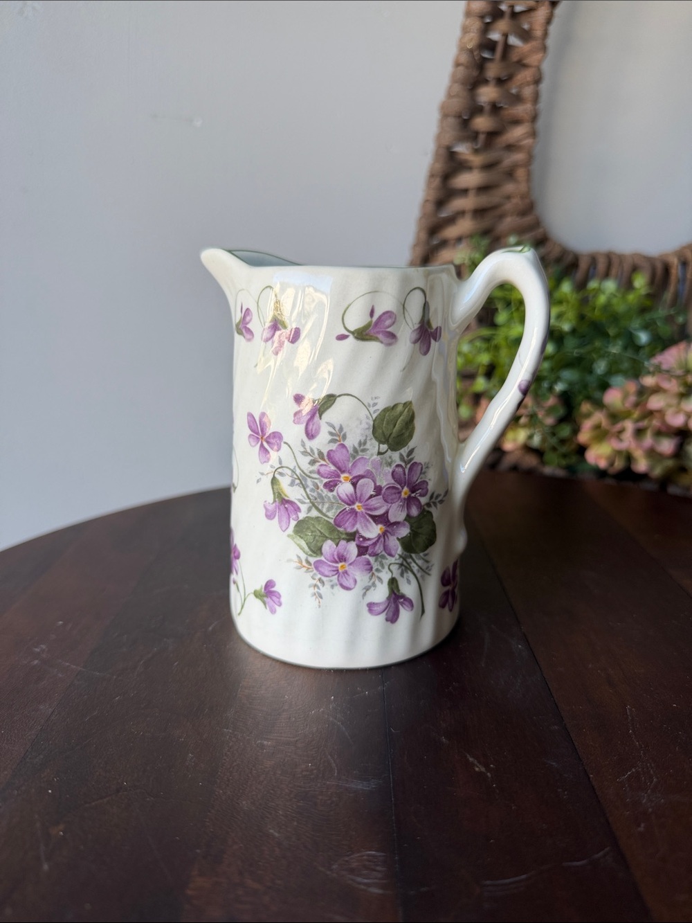 Vintage Stafforshire Floral Ceramic Pitcher - Purple Violet